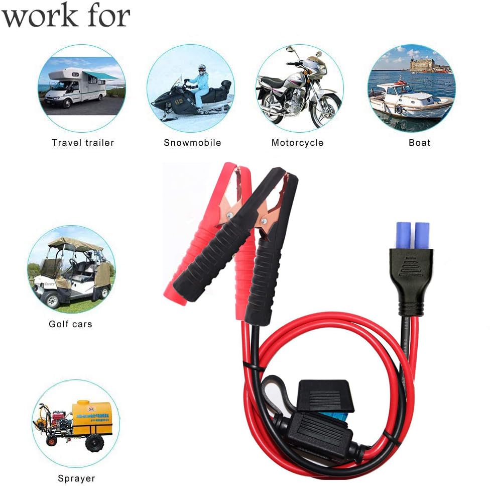 Battery Alligator Clips,10AWG Female EC5 Jump Starter Cable with Battery Clamps,Alligator Clip Clamp to EC5 Connector Extension Charging Cable for Emergency Car Jump Starter Booster.(60CM) - size: 10AWG Clip to EC5