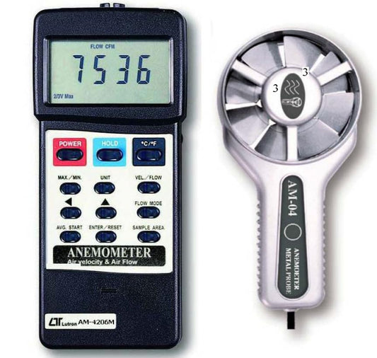 Digital Heavy Duty Metal Vane Anemometer (Range: 0.4-35 m/s) for HVAC Systems, Environmental Monitoring, Wind Turbine and Renewable Energy Testing | Model: AM-4206M