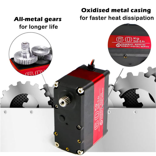 RDS5160 Servo 60 kg RC Digital Servo High Torque Mental Gear 180 270 Degree with U-Shaped Mount Disc for 1/5 RC Car Robotics DIY Projects (270) - size: 60KG 270°