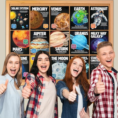Decorably 15 Space Solar System Poster for Classroom Decor, 11x14in