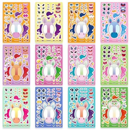 24 Sheets Make Your Own Unicorn Stickers for Kids, Party Favors, Birthday Gifts, Classroom Rewards, Crafts for Boys and Girls - color: Unicorn
