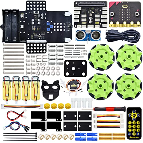KEYESTUDIO 4WD Smart Car Coding Robot Kit with Microbit V2 for Makecode and Python, DIY Building Robot Kit for STEM Education 15+, IR Remote/APP Control