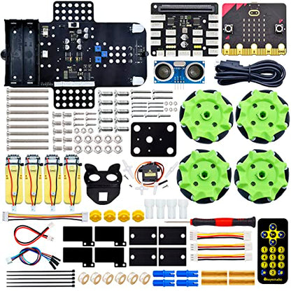 KEYESTUDIO 4WD Smart Car Coding Robot Kit with Microbit V2 for Makecode and Python, DIY Building Robot Kit for STEM Education 15+, IR Remote/APP Control