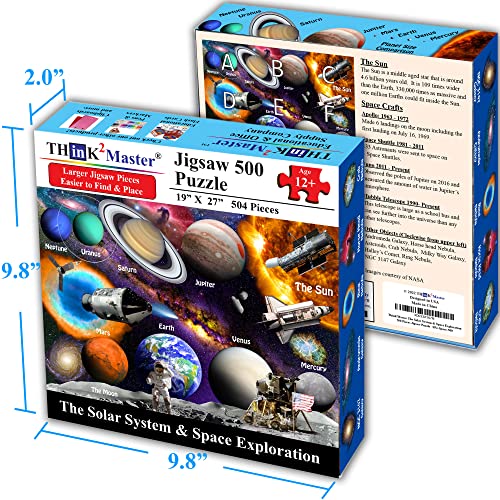Think2Master Solar System & Space Exploration 500 Pieces with Very Large Pieces Jigsaw Puzzle 13+, Teens, Adults & Families. Great Gift for stimulating Learning About Astronomy. Size: 26.8” X 18.9” - style: Solar System & Space Exploration