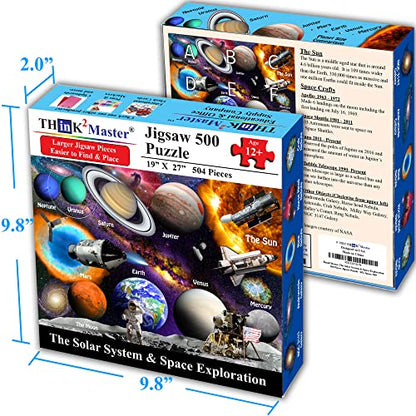 Think2Master Solar System & Space Exploration 500 Pieces with Very Large Pieces Jigsaw Puzzle 13+, Teens, Adults & Families. Great Gift for stimulating Learning About Astronomy. Size: 26.8” X 18.9” - style: Solar System & Space Exploration