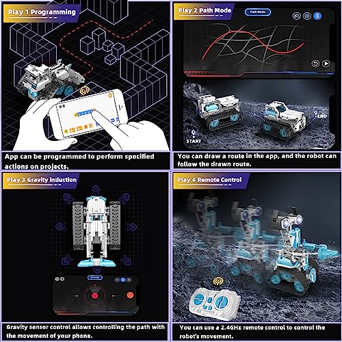 STEM Robot for Kids Ages 8-12, 5-in-1 Remote Control and APP Programmable Robot Toys DIY Building Science Educational Kit, Building Block Birthday Gift for Teen Boys Girls