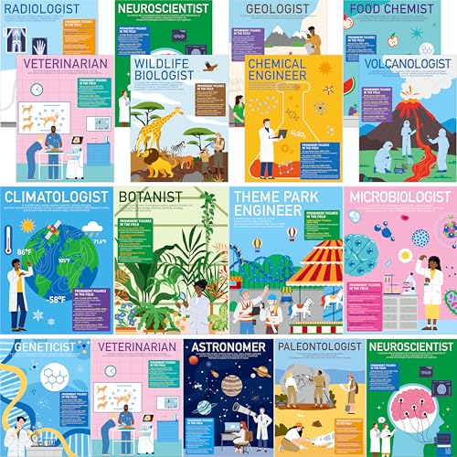 Gethelud 17 Career in Science Posters, PET Laminated Learning Poster, Educational Science Charts For Middle & High School, Great Wall Decor For Classroom, Bulletin Board, Room, 11”x14.4” - color: 17 Career in Science Posters