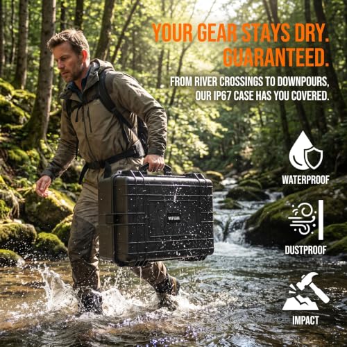 MEIJIA All Weather Waterproof Hard Camera Case,Hard Case with Customizable Fit Foam,Fit Use of Drones,Camera,Equipments,Pistols,Elegant Black (Black, 24.01"x16.92"X12.2") - size: 24.01" x 16.92" x 12.2"