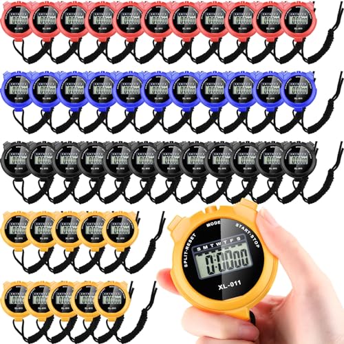 Kanayu 56 Pcs Digital Stopwatch Timer Sports Digital Stopwatch Shockproof Large Screen Handheld Stop Watch with Lanyard Date Time Alarm Function for Coach Swimming Running Sports Train (Bright Color)