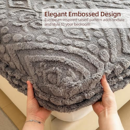 European Damask Embossed Plush Fitted Sheet,Cal King,Dark Gray,72x84inch - color: Dark Gray, size: California King(72"x84")