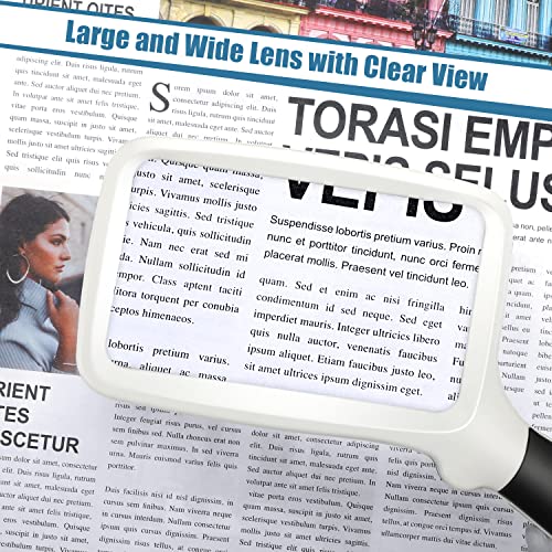 Folding Handheld Magnifying Glass with Light, 3X Large Rectangle Reading Magnifier, Dimmable for Seniors with Macular Degeneration, Newspaper, Books, Small Print, Lighted for Low Visions White Black - color: White