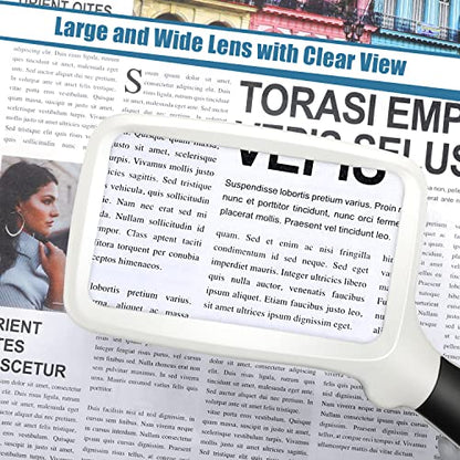 Folding Handheld Magnifying Glass with Light, 3X Large Rectangle Reading Magnifier, Dimmable for Seniors with Macular Degeneration, Newspaper, Books, Small Print, Lighted for Low Visions White Black - color: White