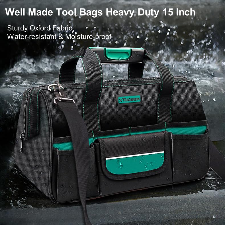 Tool Bag Heavy Duty 15-Inch 8 Pockets Waterproof Wide Mouth - size: 15-Inch
