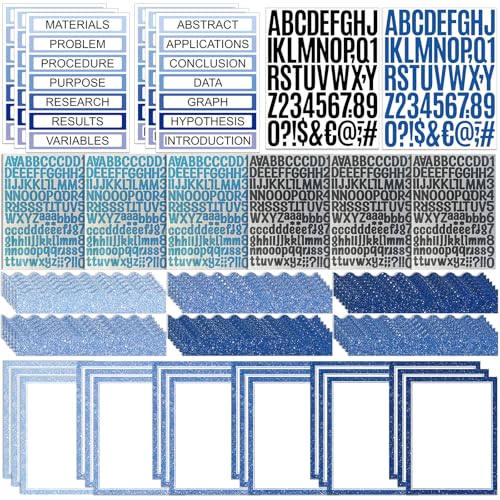 Sinload 92 Pcs Science Fair Board Supplies 60 Trim Scalloped Poster Boards 18 Presentation Subtitles 6 Project Titles 8 Letter Sticker for Classroom Display Boards(Glitter Blue,Wave) - color: Glitter Blue, style: Wave