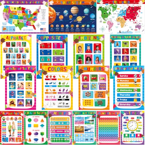 Educational Posters for Kids, 17 PCS All-in-One Set Learning Posters - color: 17 Educational Posters-D