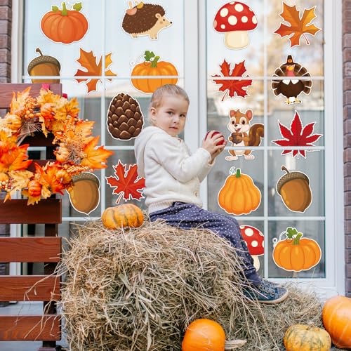 48Pcs Fall Thanksgiving Cutouts, Cute Autumn Squirrel Turkey Pumpkin Cut-Outs Fall Paper Cutouts for Thanksgiving Autumn Harvest Party Home Office Classroom Bulletin Board Chalkboard Wall Decor - style: Fall Thanksgiving