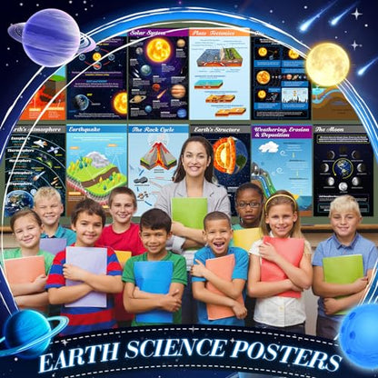 Pajean 12 Pcs Earth Science Classroom Decor Geography Learning Chart Poster