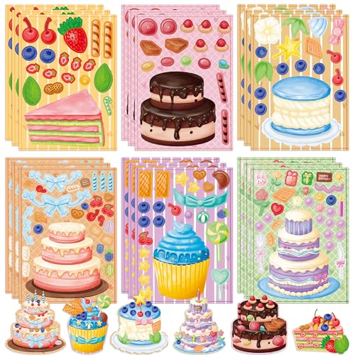 LINAYE 48 Sheets Birthday Stickers for Kids Toddlers, Make Your Own Cake Stickers, Happy Birthday Party Activities Favors Goodie Bag Filler for Kids Classroom - style: Cake 48 Sheets
