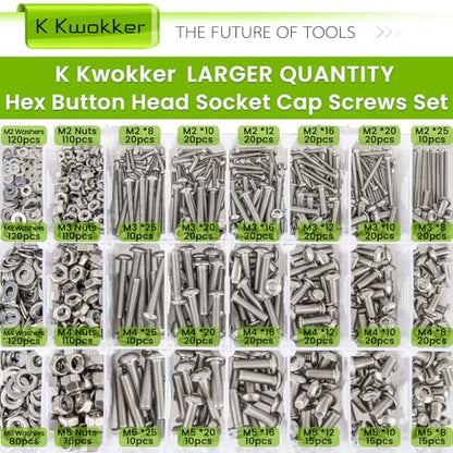 24 Size M2 M3 M4 M5 Hex Button Head Cap Screw Bolts and Nuts Kit, 8mm to 25mm, 304 Stainless Steel Nuts and Bolts Assortment Kit Metric Machine Screws 8/10/12/16/20/25mm, Silver - size: F. M2 M3 M4 M5