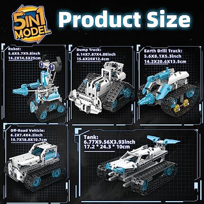 STEM Robot for Kids Ages 8-12, 5-in-1 Remote Control and APP Programmable Robot Toys DIY Building Science Educational Kit, Building Block Birthday Gift for Teen Boys Girls