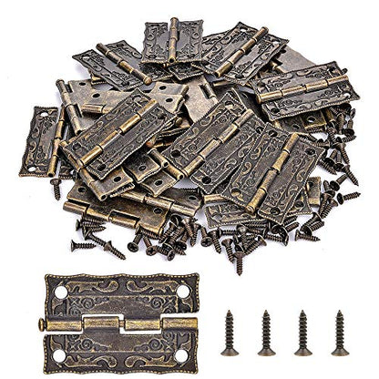40Pcs Antique Bronze Engraved Hinges Repair Hardware for Wooden Jewelry Boxes