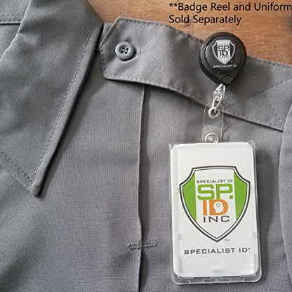 Slim Heavy Duty Badge Holders - Hard Plastic Clear Polycarbonate (Holds 1 Card) - Rigid Top Load Single Card Case - Vertical with Easy Access Thumb Slide Hole and ID Protection by Specialist ID - size: 1 Sold Individually
