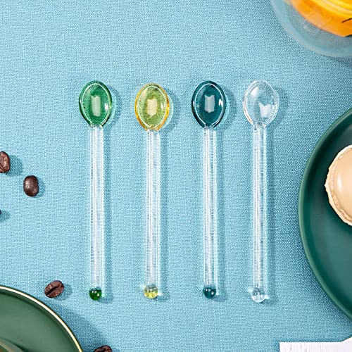 Glass Mixing Spoon 5.1 Inches Heat Resistant Transparent Stirring Spoon Rod Teaspoons for Salt Sugar Tea Coffee Ice Cream Drink (transparent) - color: Transparent