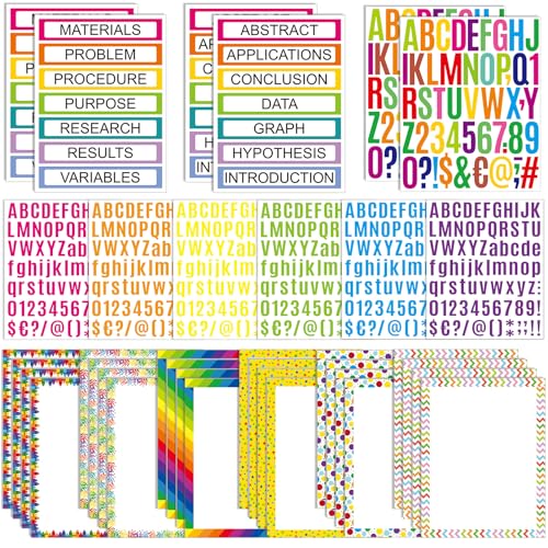 PerKoop 36 Sheets Science Fair Board Poster Boards Supplies 24 Self Adhesive Presentation Subtitles 4 Science Fair Project Titles 8 Personalized Letter Sticker for Classroom(Rainbow Color) - color: Rainbow Color