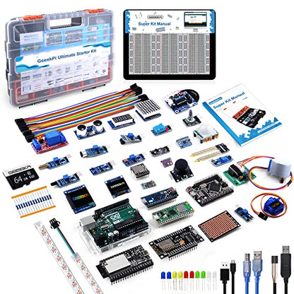 GeeekPi Ultimate Starter Kit,Compatible with Arduino UNO,Arduino Mega 2560,ESP32-WROVER,Raspberry Pi Pico W for RPi Beginners & Software Engineers,Multi MCU Dev Boards,sensors