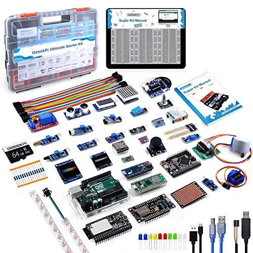 GeeekPi Ultimate Starter Kit,Compatible with Arduino UNO,Arduino Mega 2560,ESP32-WROVER,Raspberry Pi Pico W for RPi Beginners & Software Engineers,Multi MCU Dev Boards,sensors