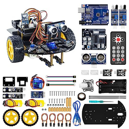 LAFVIN 2WD Smart Robot Car Kit V2 with Bluetooth, IR Remote, Obstacle Avoidance, Line Tracking, Light Seeking, Follow Object Functions, STEM Educational Robotics Kit with Tutorial - size: V2