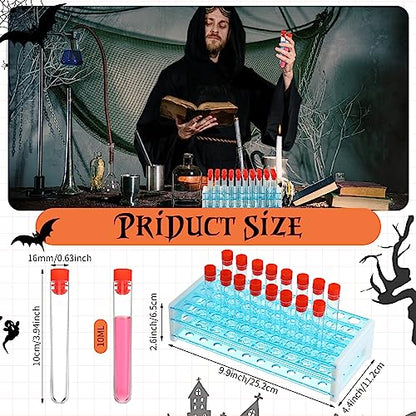 Xuhal 100 Pcs Halloween Test Tubes and Holder, 16 x 100 mm Plastic Caps