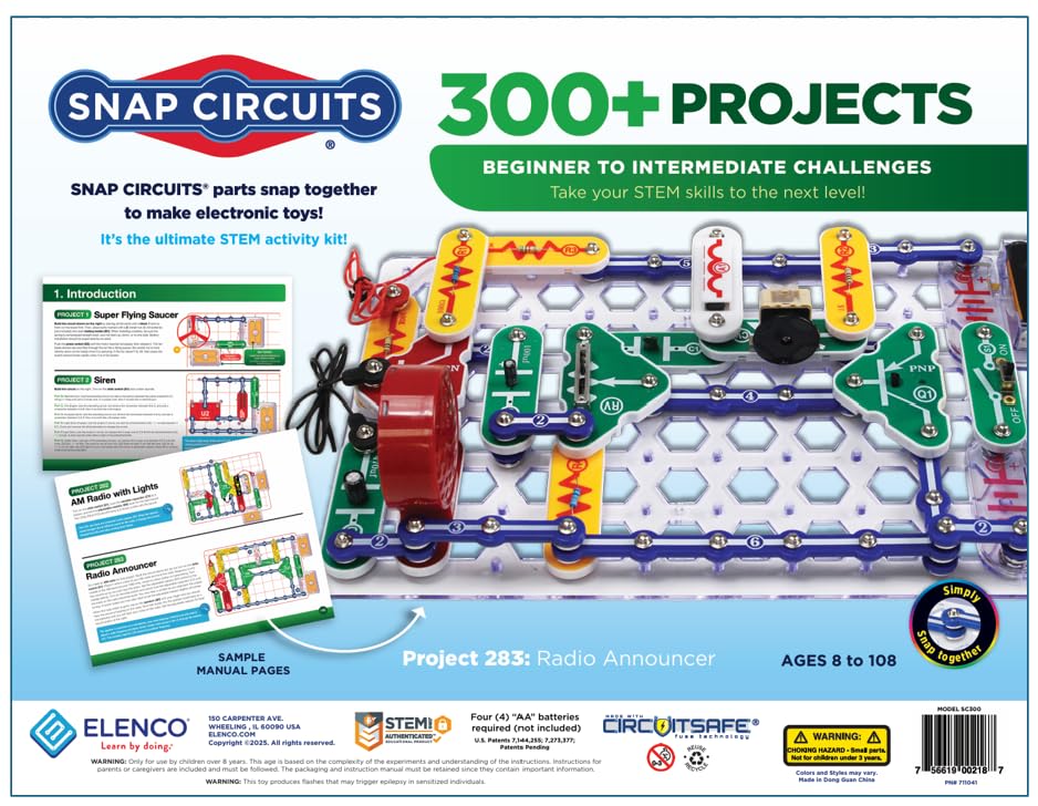 SNAP CIRCUITS Classic SC-300 STEM Electronics Kit, 300+ Projects, Ages 8+ - size: 300 Projects