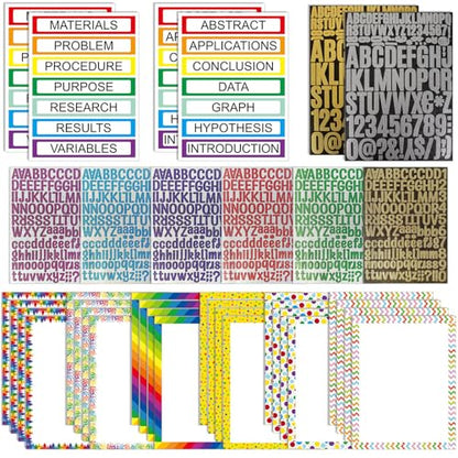 PerKoop 36 Sheets Science Fair Board Poster Boards Supplies 24 Self Adhesive Presentation Subtitles 4 Science Fair Project Titles 8 Personalized Letter Sticker for Classroom (Glitter Neon 1) - color: Glitter Neon