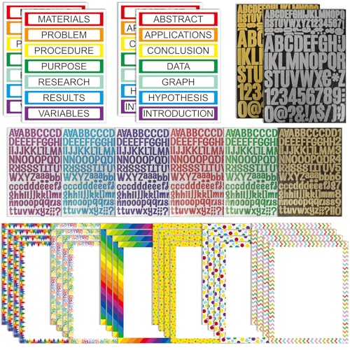 PerKoop 36 Sheets Science Fair Board Poster Boards Supplies 24 Self Adhesive Presentation Subtitles 4 Science Fair Project Titles 8 Personalized Letter Sticker for Classroom (Glitter Neon 1) - color: Glitter Neon