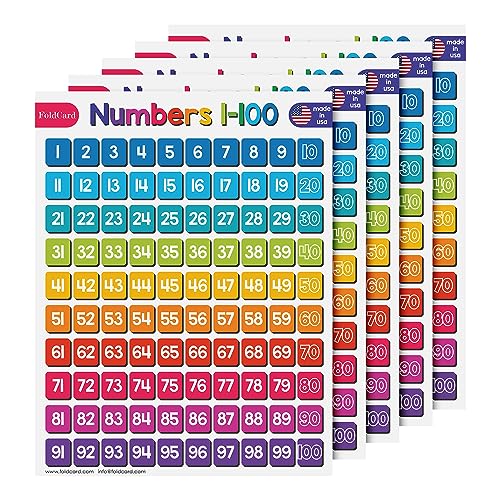 FoldCard Numbers 1-100 Chart Educational Poster 8.5x11 5pk - color: Numbers 1-100