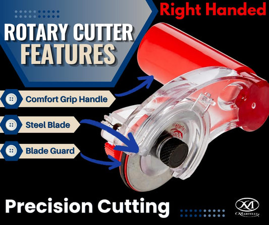 Martelli - Right Handed 60mm Ergonomic Fabric Rotary Cutter for safe pain free fabric cutting - sewing, quilting, fashion design notions & supplies good for arthritis carpal tunnel wrist pain