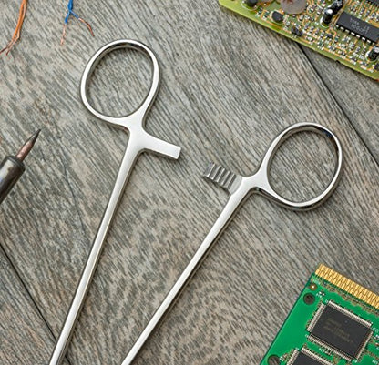 SE 10-Inch Stainless Steel Straight Forceps - Self-Locking, Serrated Tip for Precision Grip and Clamping - Perfect for Crafting, Fishing Tasks, Jewelry Making, and More! -610FS - size: 10", style: Straight