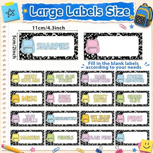 54Pcs Classroom Toolbox Labels Classroom Decoration Self-Adhesive Composition Toolbox Sticker Pastel Tool Box Storage Decal Colorful Organizer Container Decor for Back to School Teacher Supplies - style: Composition