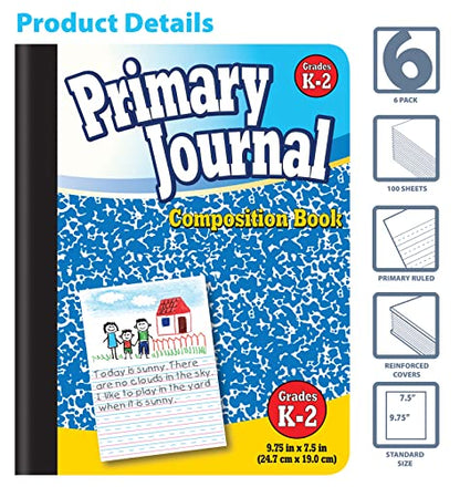 Better Office Products Primary Journal, Hardcover, Primary Composition Book Notebook - Grades K-2, 100 Sheet, One Subject, 9.75" x 7.5", Blue Cover-6 Pack - style: 6 pack