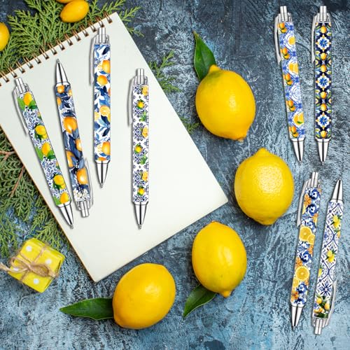 Capri Lemon Pens Set – Mediterranean-Inspired Ballpoint Pens for Girls, Students, and Stationery Lovers – Smooth Writing Pens for School, Journaling, or Gifts – Bright and Elegant Design, 8 Pack - color: Capri lemon