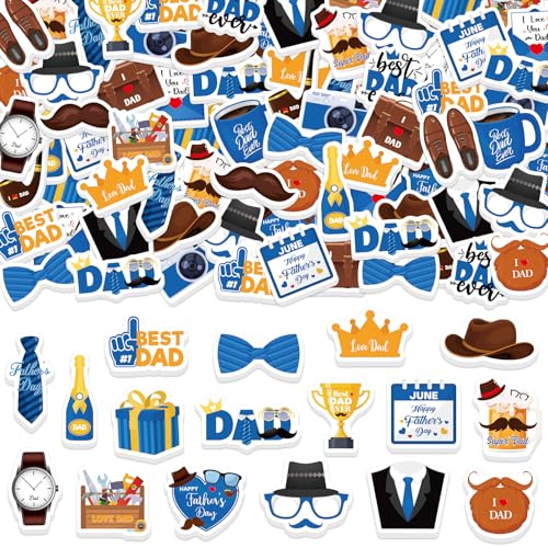 300Pcs Father's Day Foam Stickers, Cute Beard Tie Dad Foam Sticker Self Adhesive Fathers Day Stickers for Father's Day DIY Arts Crafts Party Favors School Activity Reward - style: Father's Day