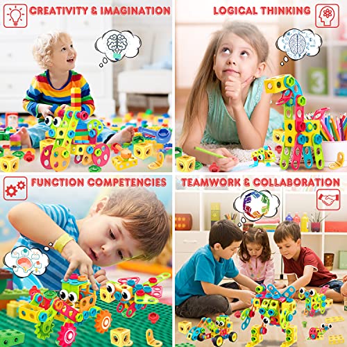 NXONE 195 PCS Educational STEM Toys for Boys and Girls Ages 3 4 5 6 7 8 9 10 Construction Building Blocks Toy Building Sets Kids Toys Creative Activities Games with Storage Box (Pack of 2) - size: 195 piece (Pack of 2)