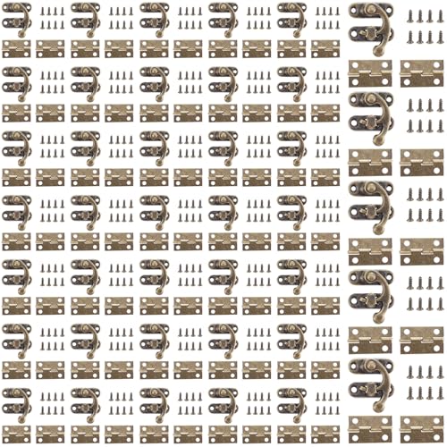 40 Sets Retro Jewelry Box Hinges and Latches Hooks, Small Latches Hinge for Wooden Boxes Hardware, Antique Cabinet Furniture Hinge Hasp Clasp - Bronze Tone(40x Hasp Catch + 80x Hinges)