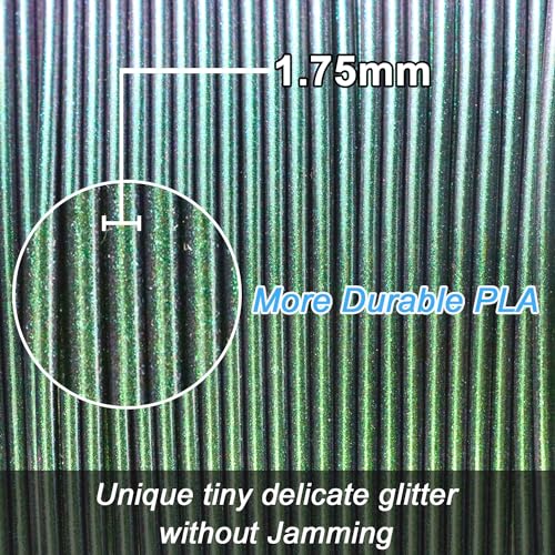 LOVOON 3D Printing PLA Filament 1.75mm Sparkle Glitter, Burnt Titanium 3D Printer Filament, Sparkle in Sunlight Filament, Subtle Glitter Under the Light, Galaxy Green, 1KG(2.2lbs)/Spool - color: Glitter Green, size: 1 kg