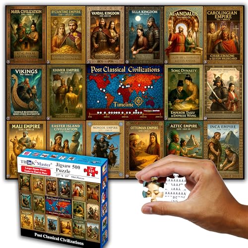 Think2Master Colorful Post Classical Civilization 500 Pieces Large Format Jigsaw Puzzle: 13+, Teens, Adults & Families. Great Gift with Historical Timeline & World Map. Size: 26.8” X 18.9” - style: Post Classical Civilization