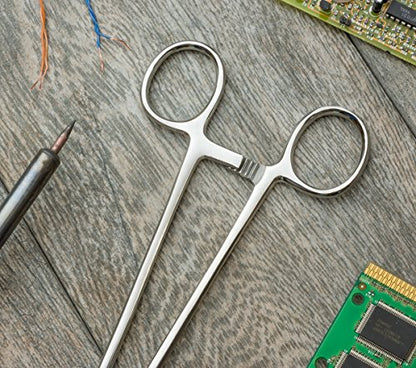 SE 10-Inch Stainless Steel Straight Forceps - Self-Locking, Serrated Tip for Precision Grip and Clamping - Perfect for Crafting, Fishing Tasks, Jewelry Making, and More! -610FS - size: 10", style: Straight