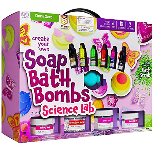 Dan&Darci Soap & Bath Bomb Making Kit for Kids, 3-in-1 Spa Science Kits, Craft Gifts for Girls & Boys Age 6-12 Year Old Girl Crafts: DIY Experiment Toys, Gift for Kid Ages