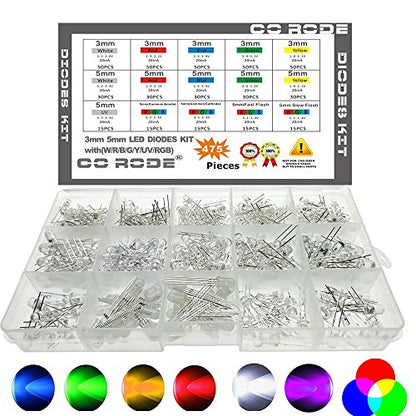 475 Pieces 3mm and 5mm LEDs Emitting Diodes with RGB LEDs,10 Color
