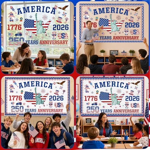USA 250th Anniversary Bulletin Board Set 1776-2026 Patriotic Classroom Decorations 250th Anniversary Patriotic Paper Cutouts for 4th of July Independence Day Home Chalkboard Door Wall Decor - style: USA 250th